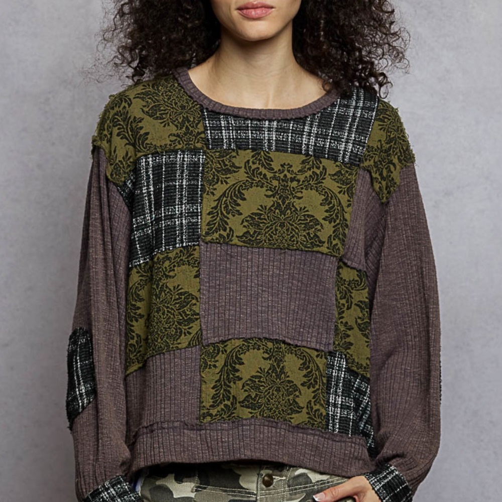 POL Patchwork Long Sleeve Top